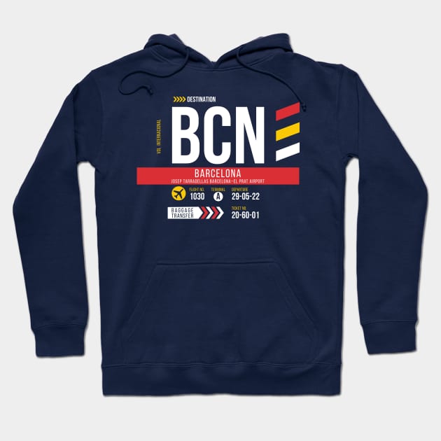 Vintage Barcelona BCN Airport Code Travel Day Retro Air Travel Hoodie by Now Boarding